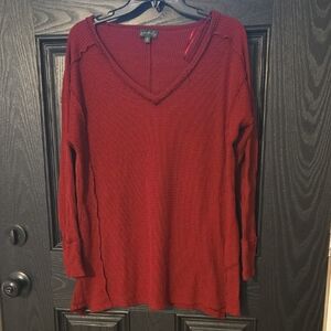 Wonderly Deep Red Long Sleeve V-Neck Top